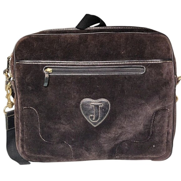 Juicy Couture Y2K Brown Velvet Computer Bag Charms Embroidered - Picture 3 of 9